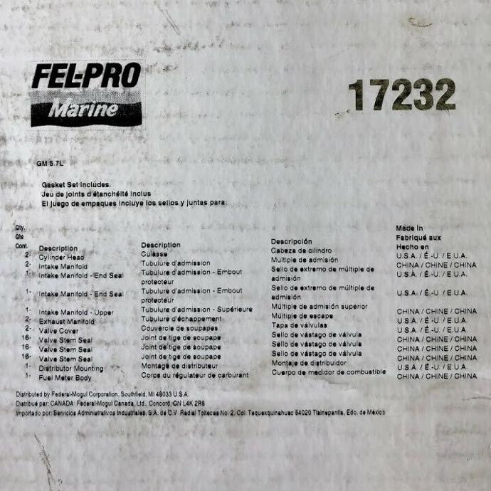 Head Gasket Set, Marine - Mercruiser/Seacraft 5.7L (906/062)