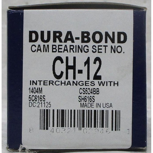 [CH-12DUR] Cam Bearing Set : 1972 Chevrolet Camaro, Caprice V8, 3.6L / 402 CID OHV, 16 Valve, Vin E, K , S, U, 1972-1973 Chevrolet Chevelle V8, 7.4L / 454 CID OHV 16 Valve, Vin : E, L, S, V, W, X, Y, Z, 2001-2006 Silverado 2500 HD V8, 8.1L / 496 CID OHV 16 Valve, Engine Code : L18, Vin : E, G (BBC)