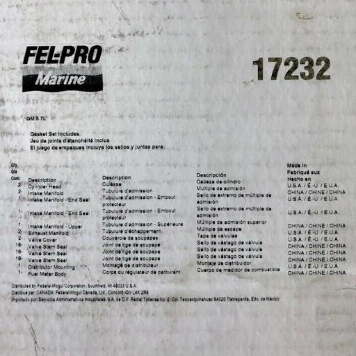 [17232FEL] Head Gasket Set, Marine - Mercruiser/Seacraft 5.7L (906/062)
